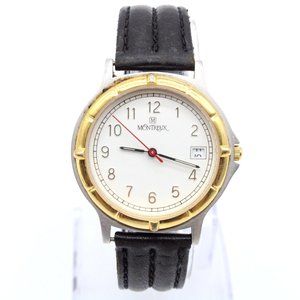 Vintage MONTREUX Watch Mens Gold Tone Stainless Steel Classic White Dial